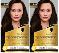 Schwarzkopf - Oleo Suprême - Coloration Permanente à l’Huile - Couleur et Eclat Longue Durée - sans Ammoniaque - Couvre 100% des Cheveux Blancs - HaptIQ Système - Châtain Foncé 3-10 (Lot de 2)