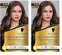 Schwarzkopf - Oleo Suprême - Coloration Permanente à l’Huile - Couleur et Eclat Longue Durée - sans Ammoniaque - Couvre 100% des Cheveux Blancs - HaptIQ Système - Châtain Clair Cendré 5-54 (Lot de 2)