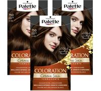 Schwarzkopf - Lot de 3 Palette - Coloration Permanente Cheveux - Crème Soin - Couvre 100% des Cheveux Blancs - Tenue 8 semaines - Chatain Doré 750