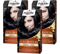 SCHWARZKOPF Palette - Coloration permanente Cheveux - Crème Soin - Tenue 8 semaines - Noir Bleuté 909 - Lot de 3
