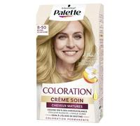 Schwarzkopf - Palette - Coloration Permanente - Crème Soin Cheveux Matures - Couvre 100% des Cheveux Blancs - Couleur Nuancée Longue Durée - Huile de Noyau d'Abricot - Blond Clair Doré 8-50