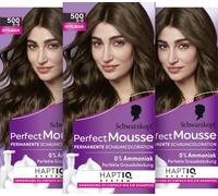 Schwarzkopf Perfect Mousse Colorant permanent en mousse 500/5-0 brun moyen (277,5 ml), couleur de cheveux avec une couverture grise parfaite, coloration pour soins intensifs et brillance éclatante