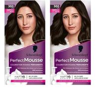 Schwarzkopf - Perfect Mousse - Coloration Cheveux - Mousse Permanente sans Ammoniaque - Masque Soin 96% d'ingrédients d'origine naturelle - Châtain Noir 300 (Lot de 2)