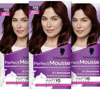Schwarzkopf Perfect Mousse Coloration mousse permanente 388/3-88 Châtain rouge foncé (3 x 93 ml), couverture parfaite des cheveux blancs, soin intense