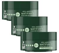 Schwarzkopf - Taft - Pâte Argileuse Cheveux Matifiante - Fixation Forte - Longue Durée - Tenue 24h - Coiffant Cheveux - Contenant de 75 ml (Lot de 3)
