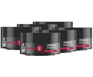 Schwarzkopf TAFT Styling Wax Power (6 x 75 ml), cire coiffante pour une tenue jusqu'à 48 heures de force, douce pour les cheveux et le cuir chevelu, végétalienne, cire coiffante