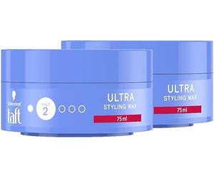 Schwarzkopf TAFT Ultra Styling Wax (2 x 75 ml), cire coiffante pour jusqu'à 24 heures de contrôle des coiffures flexibles, douce pour les cheveux et le cuir chevelu, végétalienne, cire coiffante