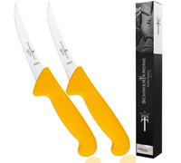 Schwertkrone® 2x Couteau Boucher Professionnel 13 cm [MADE IN GERMANY SOLINGEN] - Couteau a Desosser - de Boucher en Acier Inoxydable - à Lame Courbe - de Découpe