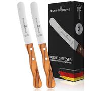 Schwertkrone Couteaux à Pain, Set de 2, Lame Dentelée de 22 cm, Manche en Bois d'Olivier, Tranchant Exceptionnel, Idéal pour Tous Types de Pains