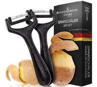 Schwertkrone® Lot de 2 éplucheurs fabriqués à Solingen - En Allemagne - Éplucheurs de pommes de terre, légumes, asperges et concombres - Pour droitiers et gauchers