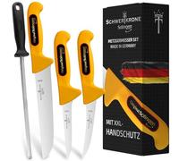 Schwertkrone Set de 3 Couteaux de Boucher + Acier à Aiguiser - En Acier Inoxydable Haute Qualité - Fabrication Solingen, Coupe Précise et Ergonomie