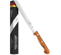 Schwertkrone Solingen Couteau à pain à lame crantée et manche en bois d'olivier, Lame 20 cm, Acier inoxydable, Made in Germany