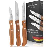 Schwertkrone Solingen Lot de 3 couteaux à fruits et légumes de qualité supérieure, manche en bois d'olivier, en acier inoxydable, couteaux à éplucher, fabriqués en Allemagne