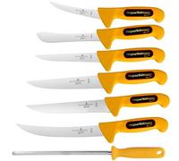 Schwertkrone Solingen Set de couteaux 7 pièces - Couteaux de boucher professionnel Made in Germany - Couteau de boucher, couteau à désosser, couteau de boucher, fusil à aiguiser
