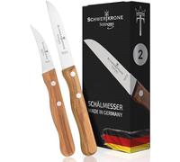Schwertkrone Solingen Set de Couteaux Éplucheurs 2 Pièces, Lame en Acier Inoxydable & Manche Bois d'Olivier, Ergonomie et Polyvalence en Cuisine