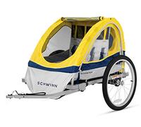 Schwinn Echo Remorque de vélo pour Enfant, Maximum de 2 Enfants avec Un Poids Total de 36,3 kg, auvent, pneus remplis d'air de 50,8 cm, Jaune/Gris