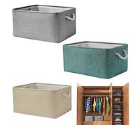 SCHYIDA Lot de 3 Panier de Rangement Pliable Boîte de Rangement en Lin avec Poignées en Corde de Coton Panieres Rangement Organisateur de Poubelles à Jouets pour Étagères Placard Salle de Bain