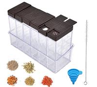 SCHYIDA Lot de 6 Pots à Épices Transparent, Boîte d'assaisonnement en Plastique Distributeur Pot à Épices avec Plateau pour Rangement de Condiments, Sel, Sucre et Poivre (Brun)