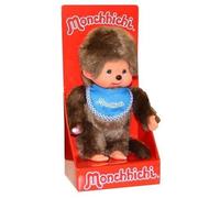 Sekiguchi 255040 - Garçon Original Monchhichi, en Peluche Marron, avec Bavoir Bleu, env. 20 cm