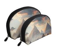 Sci-Fi Pyramides et Soucoupes Volantes Imprimés Sacs Maquillage 2 Pièces Portable Shell Voyage Trousse de Toilette, blanc, Taille unique