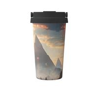 Sci-Fi Pyramids and Flying Saucers Tasse à café isotherme avec couvercle, gobelet de voyage en acier inoxydable anti-fuite