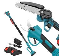 Scie À Branches Hautes Sans Fil 2 En 1, Cisaille Électrique, Rallonge Télescopique En Alliage De 2 M, Réglage À 90°, Légère, Avec 2 Batteries Et Chargeur For La Taille Des Branches