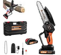 Scie à chaîne à piles 21 V avec batterie 2 chaînes 6 pouces Orange tronçonneuse électrique à une main avec serrure de sécurité pour le jardinage, la taille des arbres