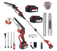 Scie à chaîne télescopique TEENO, scie à chaîne électrique, scie à chaîne électrique 2 en 1, perche télescopique, 6 pouces, 2 batteries 4000 mAh, 2 guides-chaînes 6 pouces et 2 chaînes