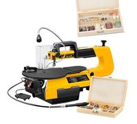 Scie à chantourner électrique 180 W pour le travail du bois, 550-1650 tr/min, plateau inclinable de 0 à 45°, arbre flexible, pédale et lampe intégrée, alliage d'aluminium