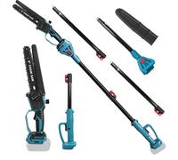 Scie à élaguer professionnelle sans fil chaîne compatible avec Makita 18V, 8 pouces Scie à élaguer sans Balais avec manche télescopique électrique hauteur travail du sécateur (Sans batterie)