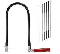 Scie à main avec support en U de 260 mm pour bois, plastique, métal avec 8 lames en acier à haute teneur en carbone, scie à frettes réglable à 360 degrés avec poignée ergonomique en bois