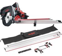 scie à onglets sans fil mafell KSS 60 18M bl avec kit de pochettes pour guide-chaîne dans un coffret de transport