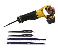 Scie à onglets sans fil pour Dewalt 18V, 3500 tr/min avec batterie, scie réciproque à vitesse variable avec 4 lames de scie pour la coupe du bois, du métal, du plastique (sans batterie) (Jaune, pour