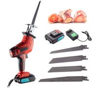 Scie à os électrique sans fil, scie alternative de boucher 300 W avec 4 lames en alliage, éclairage LED, batterie au lithium rechargeable, outil de coupe portatif pour os, viande,
