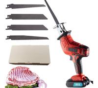 Scie à os sans fil, scie à os à viande 3000tr/min, machine de découpe d'os électrique 300W avec 4 lames de scie, lumière LED, batterie rechargeable 1,5Ah,machine de scie alternative pour porc/poisson