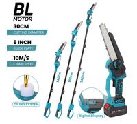 Scie à perche électrique 8 pouces - 4500W - 2.5m Perche d'extension - 3,0Ah* 2 batteries - Tronçonneuse sans fil 2 en 1 Pour elagage