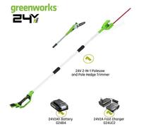 Scie à perche et taille-haies - Greenworks - 24 V - 51 cm - 2 en 1 - Batterie 2 Ah