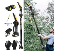 Scie à perche sans fil 2 en 1 et mini-tronçonneuse, scie chaîne électrique balais avec batteries de 2,0 Ah, réglable 1,5 2,3 m pour l'élagage des arbres, la coupe Noir