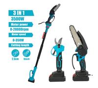 Scie à Perche sans Fil, 3 en 1, Taille-Arbre électrique sans balais, Longue portée de 2 m, 2 Batteries et Chargeur, pour Jardin