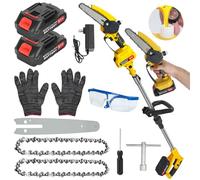 Scie à poteau électrique sans fil pour garniture d'arbres, arbre extensible de 9,5 pieds, moteur balais 550W, batteries 2x1,5h, outil jardin la coupe des branches et le travail du Jaune