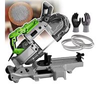 Scie à ruban portable avec angle réglable et lumière LED, comprend des lames et des gants pour cuivre, aluminium, acier et matériaux de sol