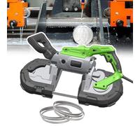 Scie à ruban portable, coupe profonde de 1100 W, scie à main à vitesse variable, coupe d'angle de 0 à 45 °, rangement pliable, réglage de la vitesse 0,7 à 2,4 m/s pour cuivre, aluminium, acier