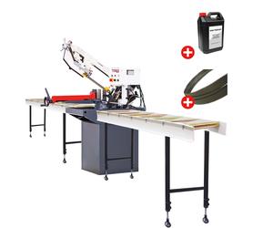 Scie à ruban pour métaux 0-60° capacité 225 mm 1,11 kW 230V 2 vit. avec 2 convoyeurs de 2M 5 lames de scie 5L d'huile de refroidissement Torros SC280V PACK 4M