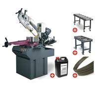 Scie à ruban pour métaux -45°/+60° capacité 255 mm 1,5 kW 400 V avec convoyeurs 1 m et 2 m + 5 lames de scie et 5 L d'huile de refroidissement Optisaw S300DG PACK2