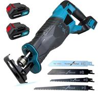 Scie à Sabre, Sans Brosses À Batterie Pour Makita 18 V, Vitesse Variable De 0 À 2800 Spm Spm, Longueur Du Cylindre 32 Mm,4 Lames, Idéal Pour La Coupe Du Bois Et Du Métal (2 x 3000mah Batteries)