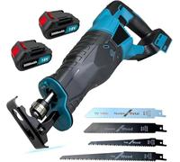 Scie alternative à batterie, compatible avec batterie Makita 18 V, scie à pétrole électrique sans balais avec 4 lames pour couper le métal, tuyaux en PVC, taille de Slberi (2 x 3000 mAh