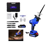 Scie alternative sans balai, 21v sans fil avec batterie de 1,5 Ah, scie sabre à main à vitesse variable, 4 lames, débattement de 15 mm, idéale pour la Coupe du bois et du métal