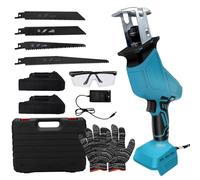 Scie Alternative Sans Fil Compatible avec Makita 18V, Scie Sabre Electrique avec Verrou De Sécurité et Lumière LED, Scie à main électrique Scie Alternative pour Couper le Bois Métal (Deux batteries)