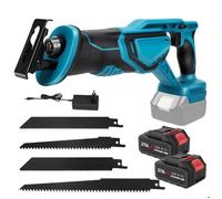 Scie alternative sans fil, équipée de deux batteries 21V, 300W/3300 tr/min, adaptée à la coupe du bois et du métal.