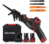 Scie alternative sans fil Pulituo,Scie sans fil avec mâchoire de serrage,2 batteries de 2000 mAh,Chargeur rapide de 1 heure,4 lames de scie pour la coupe du bois et du métal